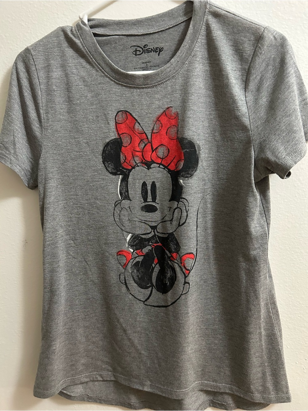 Disney Gray Tee with Minnie Mouse and Red Bow